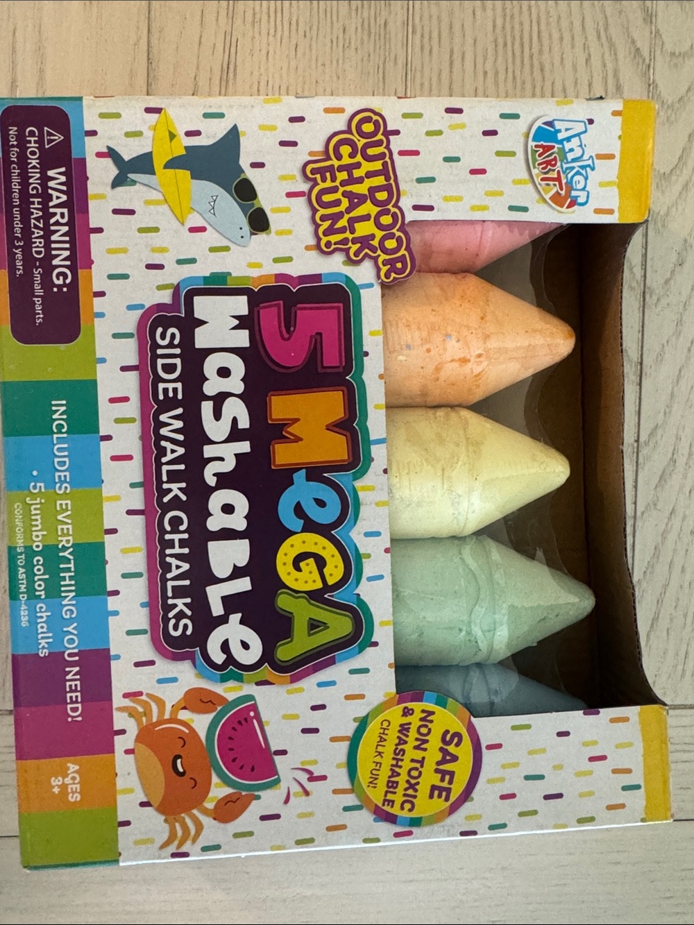 Anker 5Mega Washable Sidewalk Chalk Set - Peach, Yellow, Mint, Blue, Pink